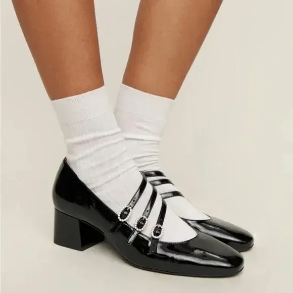 Reformation Mimi Buckle Pumps Size 10 Black Patent Leather New Without Box - Picture 7 of 7